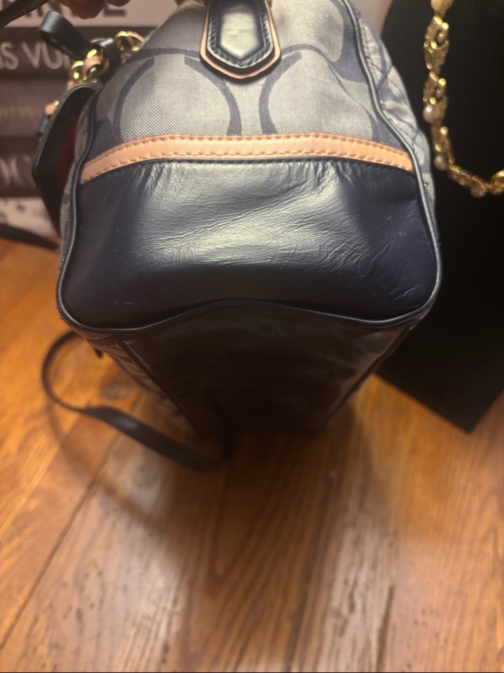 Coach Signature Quilted Convertible Tote Bag 25072 Gray Navy Crossbody - Picture 6 of 13